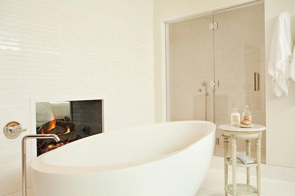 luxurious bathroom fireplace