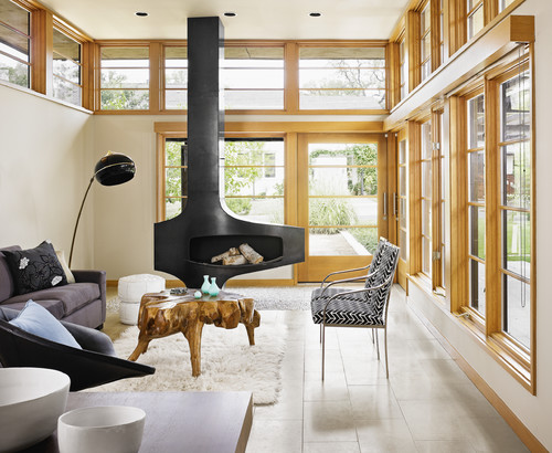 modern wood burning fireplace