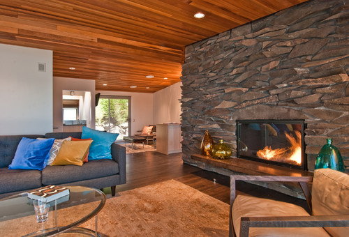 rough stone fireplace