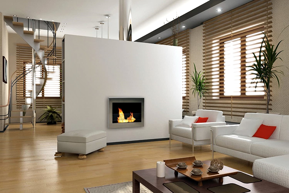 steel wall mount ethanol fireplace