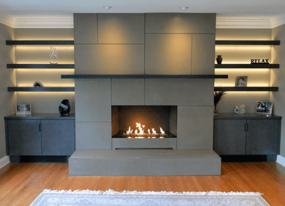 straight lines and concrete fireplace